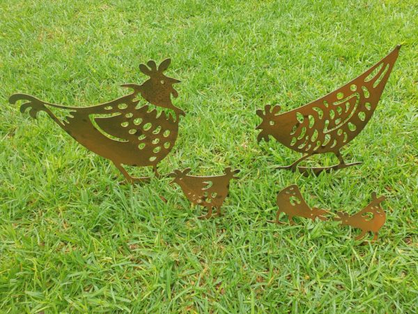 Funky Chickens Garden Stake - Australian Made Rusted Metal Garden Art - Image 7