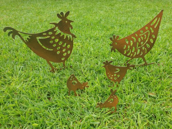 Funky Chickens Garden Stake - Australian Made Rusted Metal Garden Art - Image 6