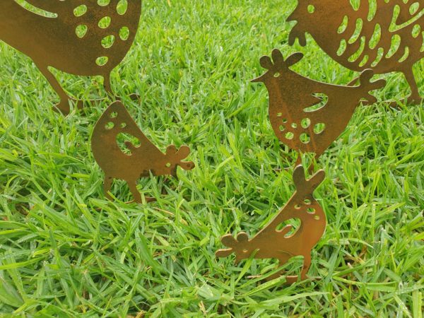 Funky Chickens Garden Stake - Australian Made Rusted Metal Garden Art - Image 3