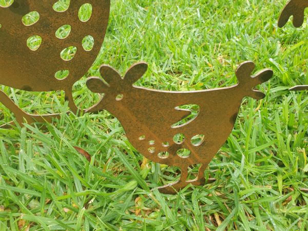 Funky Chickens Garden Stake - Australian Made Rusted Metal Garden Art - Image 4