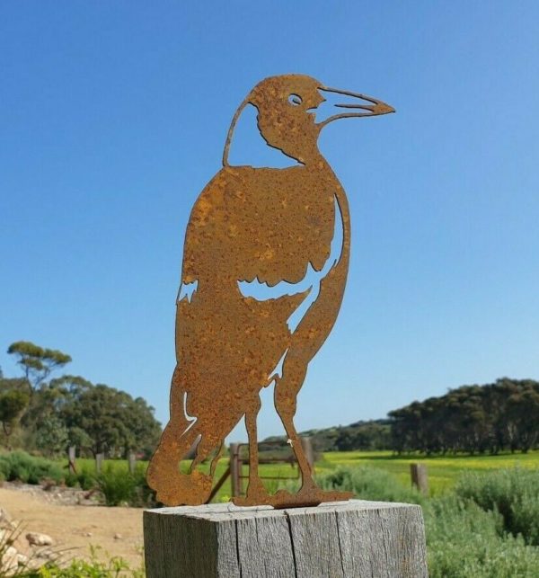 Magpie Standing Post Topper- Australian Made Rusted Metal Garden Art - Image 2