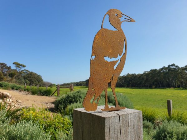 Magpie Standing Post Topper- Australian Made Rusted Metal Garden Art - Image 3