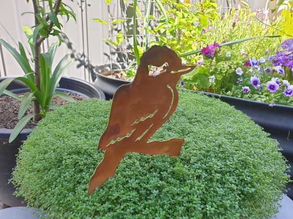 Kookaburra Pot Decoration - Australian Made Rusted Metal Garden Art - Image 2