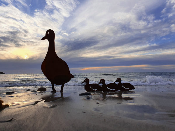 Walking Duck Family Garden Stakes - Australian Made Rusted Metal Garden Art - Image 2