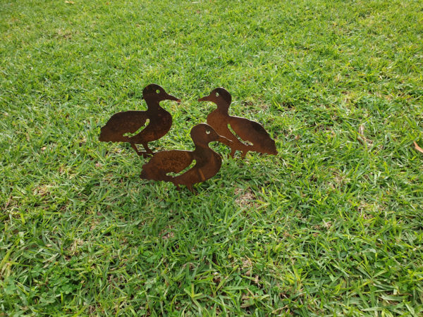 Walking Duck Family Garden Stakes - Australian Made Rusted Metal Garden Art - Image 3