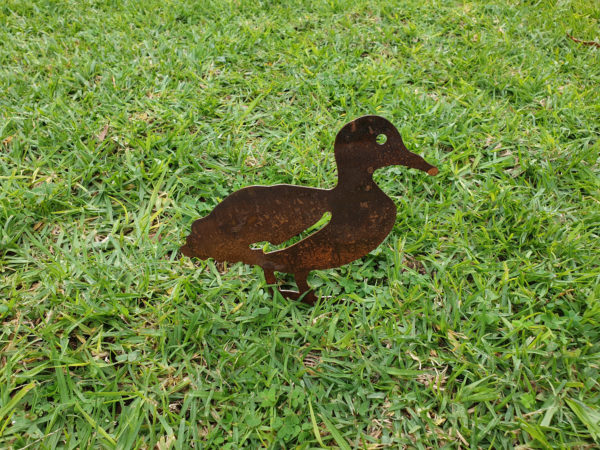 Walking Duck Family Garden Stakes - Australian Made Rusted Metal Garden Art - Image 4