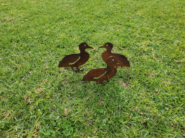 Standing Duck Family Garden Stake - Australian Made Rusted Metal Garden Art - Image 3