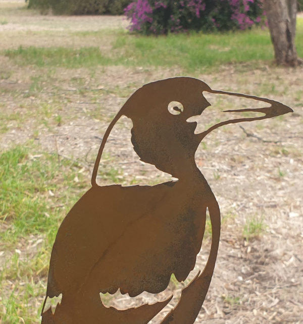 Magpie Standing Garden Stake - Australian Made Rusted Metal Garden Art - Image 5