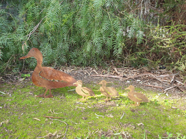Standing Duck Family Garden Stake - Australian Made Rusted Metal Garden Art - Image 2