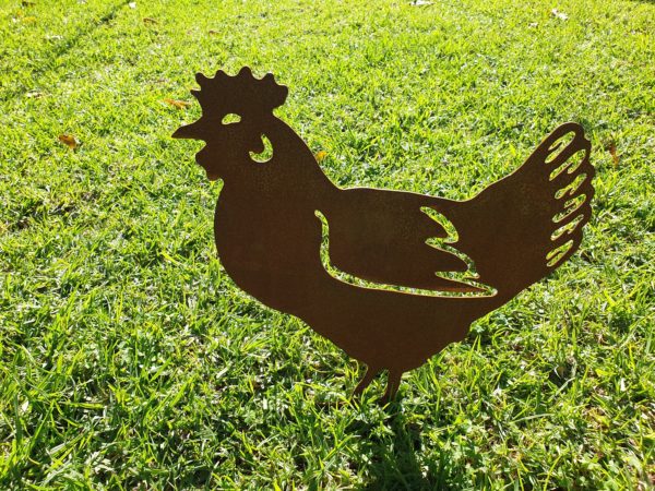 Standing Hen Family Garden Stake - Australian Made Rusted Metal Garden Art - Image 4