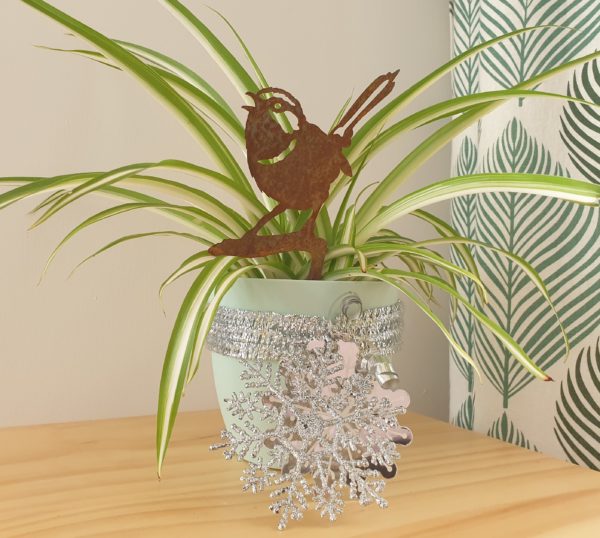 Superb Fairy Wren Pot Decoration - Australian Made Rusted Metal Garden Art - Image 4