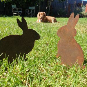 Bunny Rabbit Garden Stakes - Australian Made Rusted Metal Garden Art