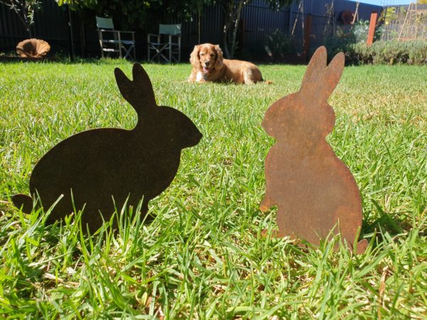 Bunny Rabbit Garden Stakes - Australian Made Rusted Metal Garden Art