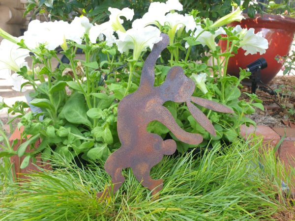Dancing Bunnies - Australian Made Rusted Metal Garden Art - Image 2