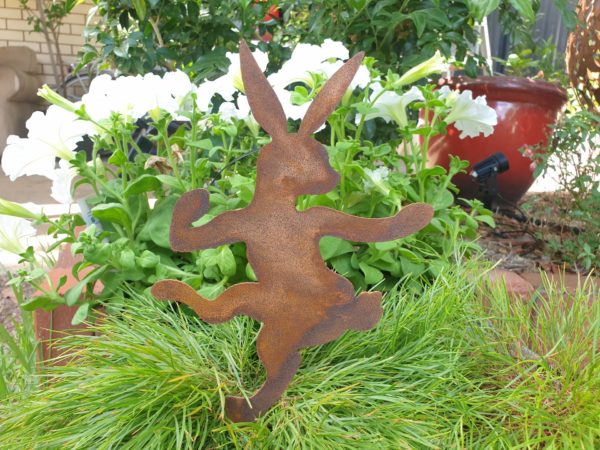 Dancing Bunnies - Australian Made Rusted Metal Garden Art - Image 5