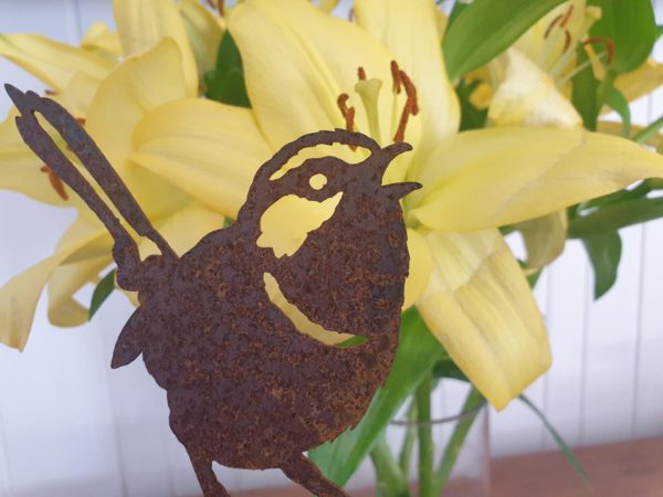 Superb Fairy Wren Pot Decoration - Australian Made Rusted Metal Garden Art - Image 3