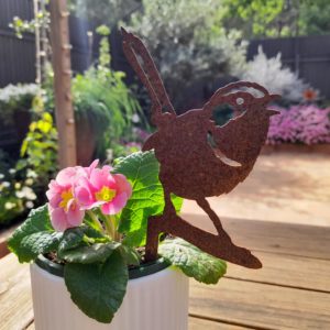 Superb Fairy Wren Pot Decoration - Australian Made Rusted Metal Garden Art