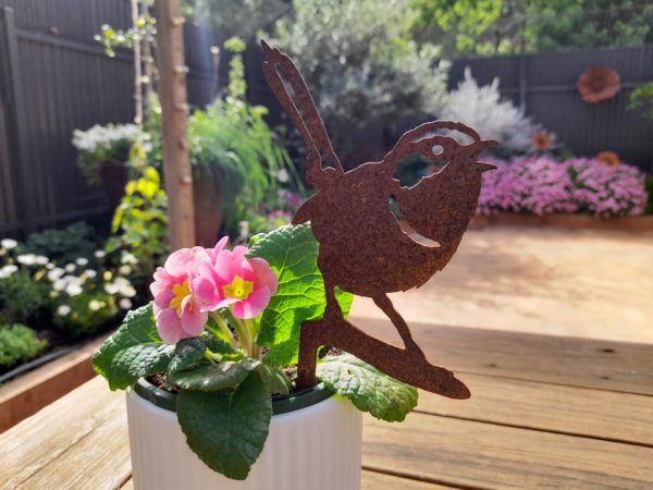 Superb Fairy Wren Pot Decoration - Australian Made Rusted Metal Garden Art