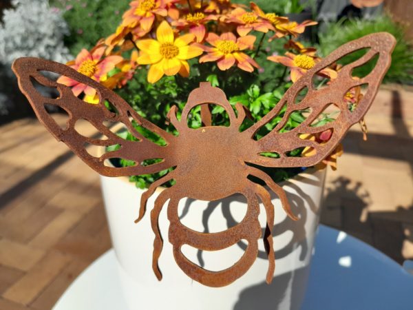 Bumble Bee Pot Decoration - Australian Made Rusted Metal Garden Art - Image 3