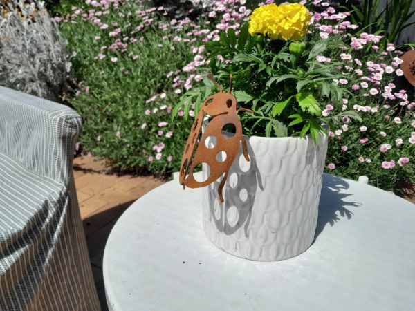 Ladybird Pot Decoration - Australian Made Rusted Metal Garden Art - Image 2