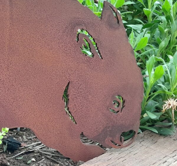 Wombat Large Garden Stake - Australian Made Rusted Metal Garden Art - Image 3