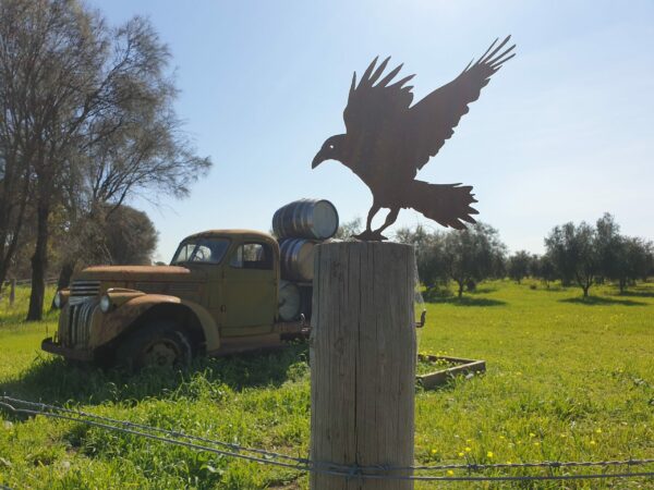 Crow Post Topper- Australian Made Rusted Metal Garden Art